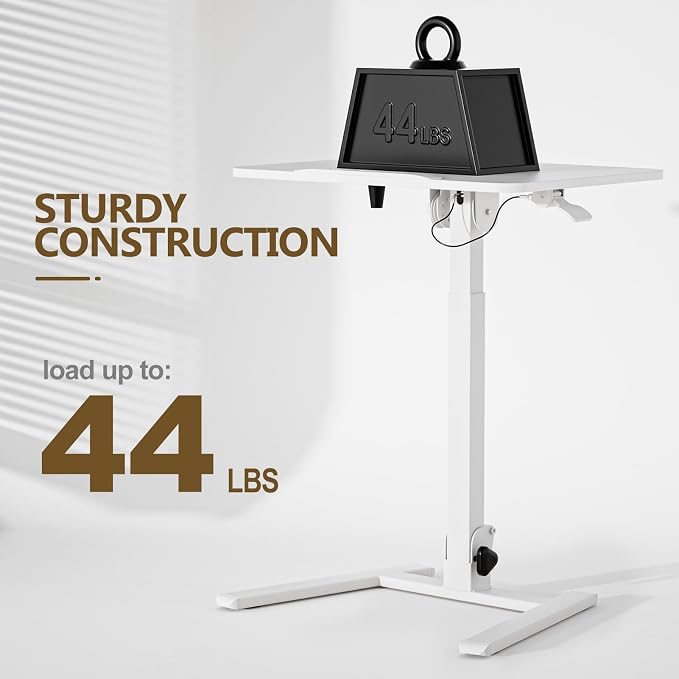 25 Inch Mobile Foldable Standing Desk, 180 Tiltable Portable Rolling Laptop Table, Height Adjustable Sit-Stand Desk with Wheels, No Assembly Computer Workstation for Home Office, White
