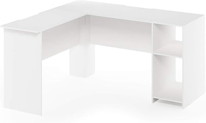 Furinno Indo L-Shaped Computer Desk with Bookshelf, White
