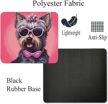Pink Mousepad Glamour Dog Yorkie Mouse Pad for Home Office Gaming Working Desk Computer Desktop Accessories Non-Slip Rubber Mousepad for Dog Lovers Yorkshire Terrier