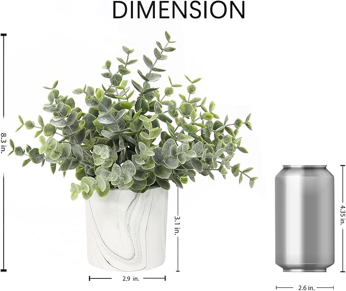 Hollyone Mini Artificial Potted Plants Fake Plants in Marble Pots, 1Pcs Plastic Eucalyptus Greenery Faux Plants for Home Office Desk Room Centerpiece Shelf Décor