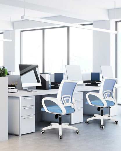 NEO CHAIR Office Desk Computer Chair Ergonomic Mesh Gaming Cushion Seat with Comfy Lumbar Mid Back Support Adjustable Height Swivel Rolling Wheels for Home Task (Sky Blue)