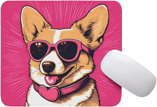 Pink Mousepad Glamour Dog Welsh Corgi Mouse Pad for Home Office Gaming Working Desk Computer Desktop Accessories Non-Slip Rubber Mousepad for Dog Lovers