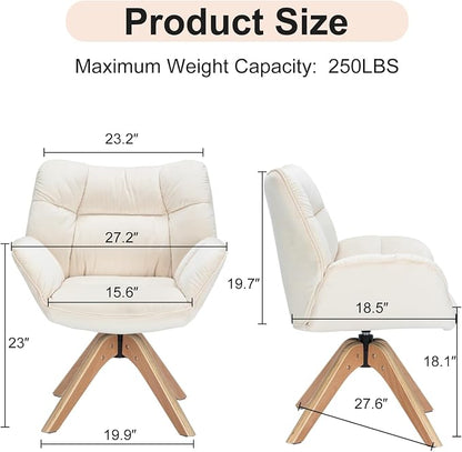 ZLHECTO® Mid Century Accent Chair, 360° Swivel Fabric Desk Chair, Modern Cozy Vanity Chair No Wheel Wood Legs Upholstered Single Armchair for Living Room Bedroom Office Dining Room (Fabric Beige)