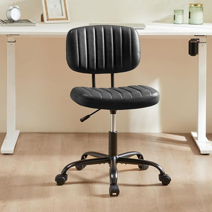 HealSmart Small Office Desk Chair with Wheels, Armless Desk Chair with Lumbar Support, PU Leather Low Back Adjustable Height 360° Rolling Swivel Task Chair Without Arm for Home, Bedroom,Office, Black