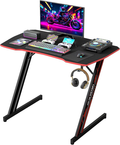 BestOffice Gaming Desk 35 in PC Computer Desk Z Shaped Gaming Workstation Ergonomic Gaming Table with Headphone Hook for Home Office,Black&Red | PC Computer Workstation, Ergonomic Gaming Table, Headphone Hook, For Home Office