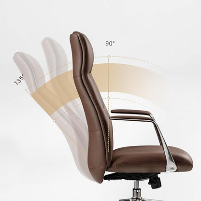 EUREKA ERGONOMIC Royal Slim Executive High Back Brown Leather Office Chair, Home Desk Chair for Adults, Big and Tall with Wheels, Swivel Rolling