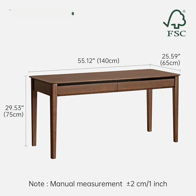 Retro Solid Wood Computer Desk, Office Writing Desk with Storage Drawers for Home Office, Study, Bedroom 55.11" W