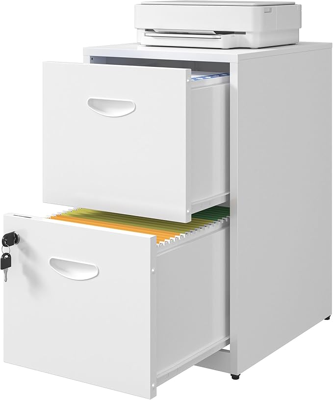 UNICOLY 2 Drawer File Cabinet with Lock, Metal File Cabinets for Home Office, Under Desk Storage, Printer Stand, Office File Cabinets for Letters and File Boxes, Assembly Required, White