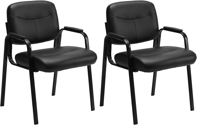 OLIXIS Office Waiting Room Chairs Set of 2, Leather Desk Reception Guest Stationary Side Chair with Padded Arms for Home Conference Meeting Lobby Area Medical Clinic Church