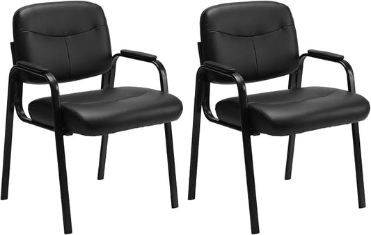 OLIXIS Office Waiting Room Chairs Set of 2, Leather Desk Reception Guest Stationary Side Chair with Padded Arms for Home Conference Meeting Lobby Area Medical Clinic Church