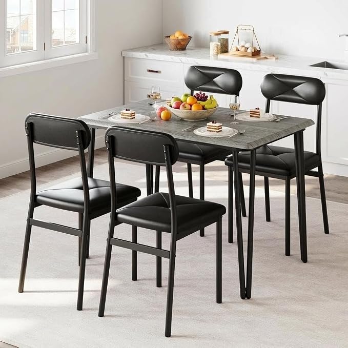 CABIHOME 4-Piece Compact Office Desk and Chair Set, Space Saving Dining Table and Chairs, Multi-Purpose MDF Table Set with Ergonomic Cushioned Chairs, Vintage Brown Waterproof, for Small Apartment/Kit