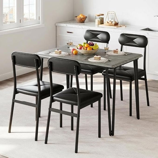 CABIHOME 4-Piece Compact Office Desk and Chair Set, Space Saving Dining Table and Chairs, Multi-Purpose MDF Table Set with Ergonomic Cushioned Chairs, Vintage Brown Waterproof, for Small Apartment/Kit
