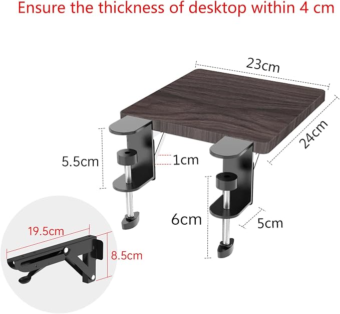 Sisyphy Ergonomics Desk Extender Tray, 9.5x9.1" Punch-Free Clamp on, Foldable Keyboard Drawer Tray, Table Mount Arm Wrist Rest Shelf, Computer Elbow Arm Support