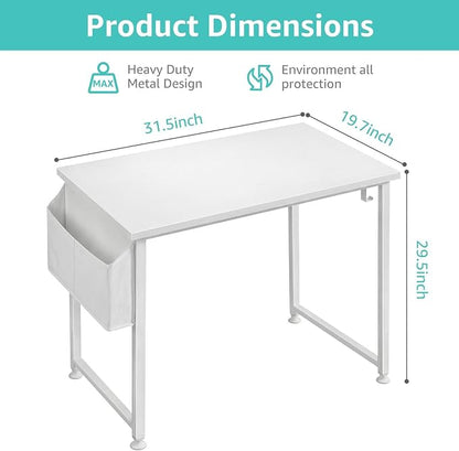 Lufeiya White Small Desk for Bedroom - Student Kids Study Writing Table for Home Office Bedroom Small Spaces 32 Inch Modern Mini Laptop PC Computer Desks, White