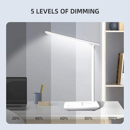Carehabi LED Desk Lamp, Dimmable Table Lamp with 5 Colors and 5 Brightness Levels, Reading Light with USB Charging Port, Touch Control for Children, Bedroom, Reading, Offices