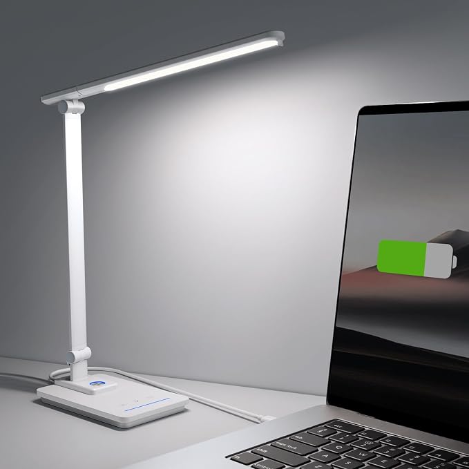 ELECTRI Desk Lamp for Home Office, Eye-Care Desk Light with Touch Control, 5 Color & Stepless Dimming, 360° Rotatable, Reading Lamp for Table Study Work Office Nail Craft Puzzle(with Adapter)