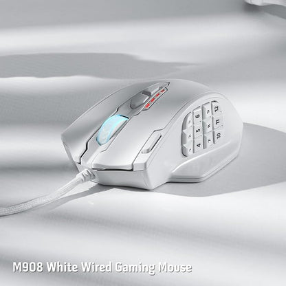 Redragon M908 Impact RGB LED MMO Gaming Mouse with 12 Side Buttons, Optical Wired Ergonomic Mouse with Max 12,400DPI, High Precision, 18 Programmable Macro Shortcuts, Comfort Grip, White