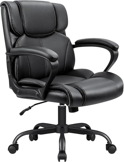 Furmax Mid Back Executive Office Chair Swivel Computer Task Chair with Armrests,Ergonomic Leather-Padded Desk Chair with Lumbar Support