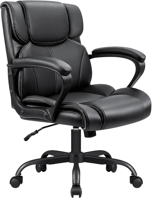 Furmax Mid Back Executive Office Chair Swivel Computer Task Chair with Armrests,Ergonomic Leather-Padded Desk Chair with Lumbar Support