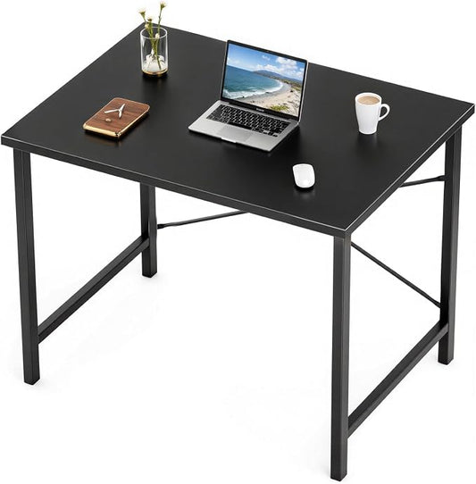 Sweetcrispy 32 Inch Small Computer Desk, Home Office Desk, Small Study Workstation for Bedroom, Study Table with X-Shaped, Modern Simple Gaming Table, Black