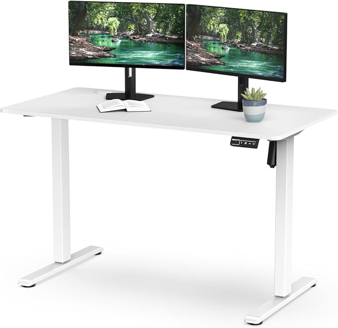 Mount-It! White Standing Desk 48x24 – Electric Height Adjustable Sit to Stand Desk with Memory Presets, Ergonomic Home Office Table, White Frame with White Splice Board Top