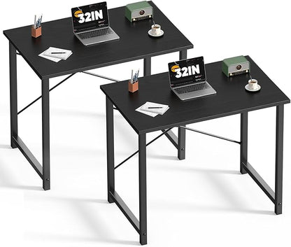 DUMOS 32 in Small Computer Desk for Home Office, Modern Study Work Table Simple Style for Bedroom, Writing Desks with X-Shaped Reinforcement, 2 Pack, Black