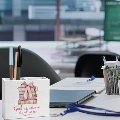 Christian Girly Office Decor Preppy Coquette Bow Room Decor for Girl Women Daughter Pink Pen Holder for Desk Girl Room Workplace Library Home desk decor Holder2832