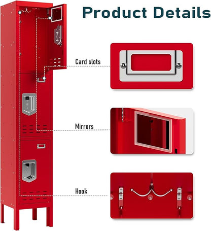 BUTISOW Metal Lockers - 66" Height Steel Lockers for Employees with 3 Door Storage Locker with Card Slot for Employees Gym School Home Office Garage - Assembly Required