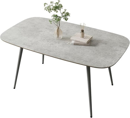 HIPIHOM 55.1'' Kitchen Dining Table for 4 Persons, Wooden Kitchen Table with Metal Legs, Rustic Farmhouse Style Dining Table Rectangular Dining Table for Kitchen, Dining Room and Living Room (Gray)