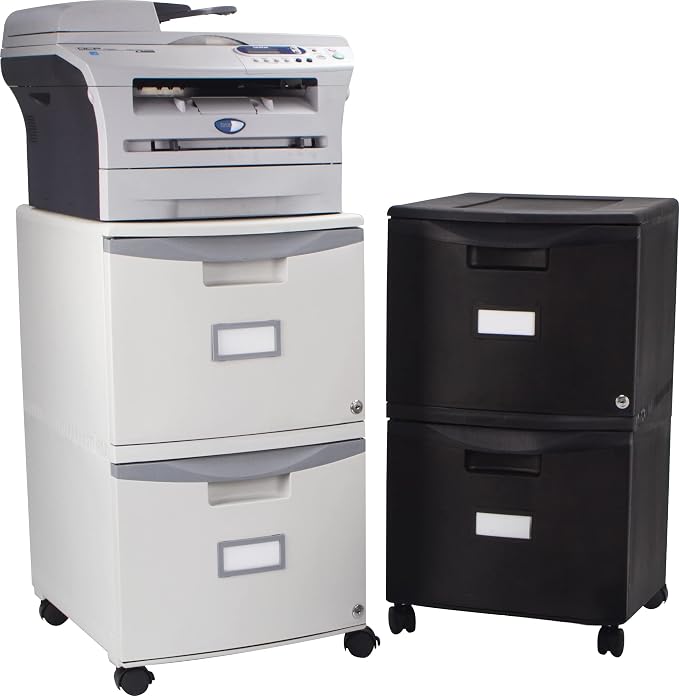 Storex Plastic Two-Drawer Mobile Pedestal File Cabinet – Locking Document Organizer with Casters for Home and Office, Black, 1-Pack (61314C01C)