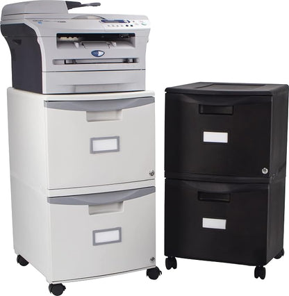 Storex Plastic Two-Drawer Mobile Pedestal File Cabinet – Locking Document Organizer with Casters for Home and Office, Black, 1-Pack (61314C01C)