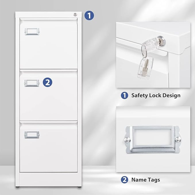 3 Drawer File Cabinet,Metal Filing Cabinets with Lock,18" Deep Office Storage Cabinet for A4/Letter/Legal Size File,Assembly Required