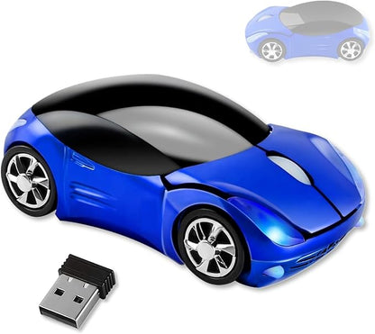 HuGuWdy Blue Cute Wireless Mouse，2.4G with USB Reciver 1600DPI Car Mouse for Computer Laptop Tablet for Windows for Mac OS for Christmas（Blue）