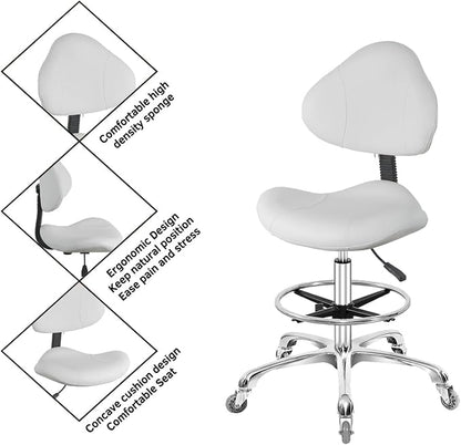 Rolling Swivel Drafting Chair Adjustable Heavy Duty (400lbs) Lumbar Support Task Chair for Home Desk Studio Design Lab(Triangular Back White)