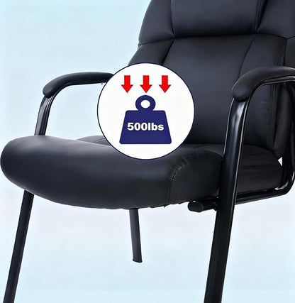 CLATINA Big Tall 500 LBS Wide Guest Chair Heavy Duty, Leather Side Reception Chairs with Sled Base and Armrest, Executive Office Desk Chair No Wheels for Meeting Conference Waiting Room Home, 6 Pack