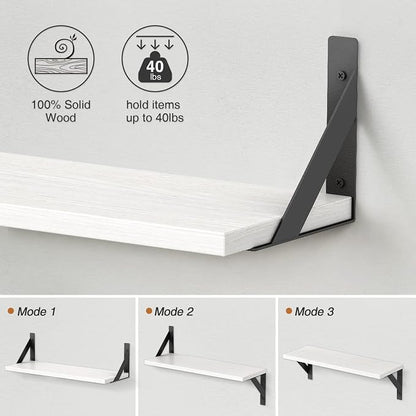 White Floating Shelves 24 inches Long Set of 3, 24 x 8 Inch Bathroom Wall Shelves Over Toilet for Towels, Modern Wood Mounted Storage Shelf for Bedroom Living Laundry Room Kitchen Office Closet