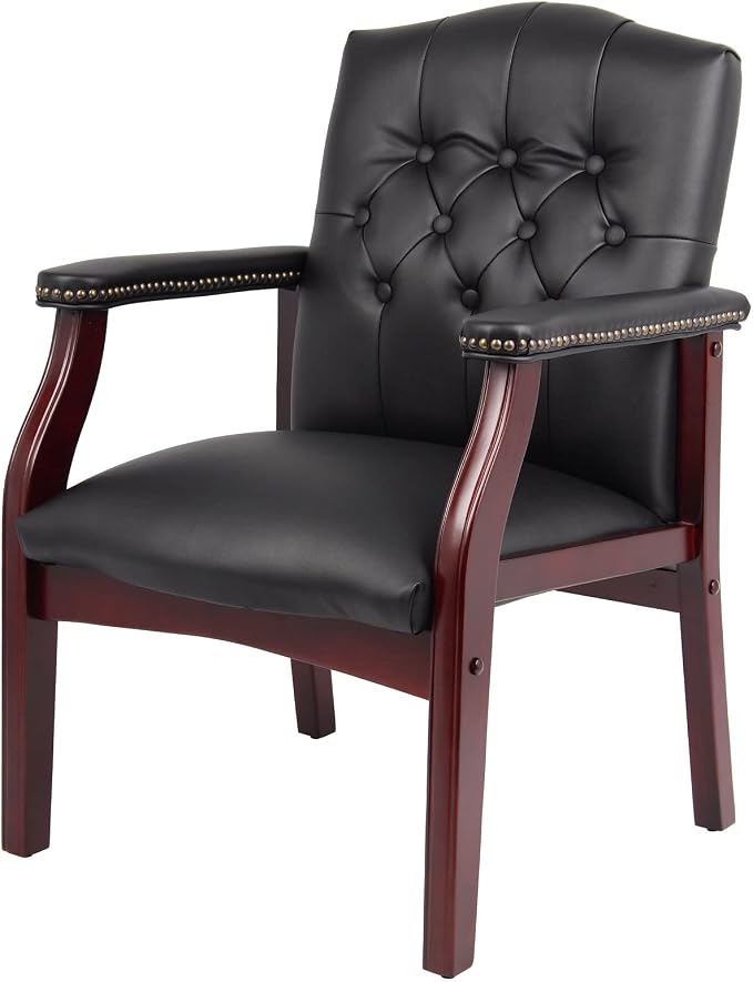 Ergonomic High Back Office Guest Chair - Black Leather Executive Single Chair for Reception & Conference Rooms, Waiting Room, Meeting, Lobby, Church, No Wheels with Arm Fixed Base Design