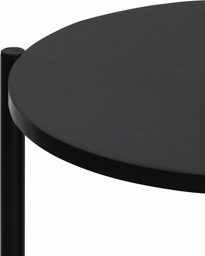Furinno BESI Coffee Table, 2-Tier Round Modern Coffee Table with Metal Legs, Side Table with Open Shelf, for Living Room, Bedroom, Home Office, Americano