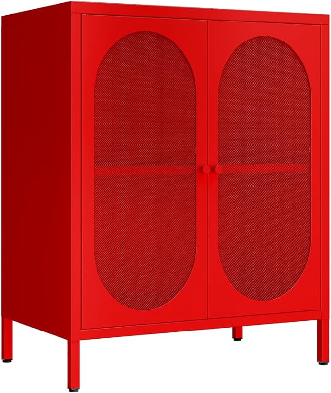 Small 2 Mesh Door Metal Storage Cabinet for Pantry,Office Room,Kitchen,Bathroom,Living Room, Hallway-Locker Cabinet with 1 Adjustable Shelf(mesh Door,red)