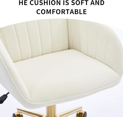YITAI Velvet Office Desk Chair with Wheels and Gold Base,Modern Height Adjustable 360 Degree Swivel Upholstered Vanity Chairs with Arms for Living Room Bedroom, Study,Cream