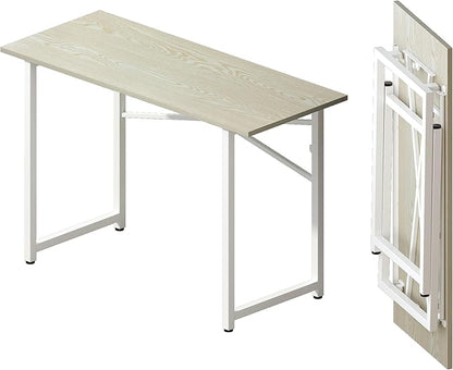 Lutown-Teen 47 inch Folding Desk, Writing Gaming Computer Camping Table, No Assembly Required Home Office Desk, Natural and White