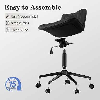 Armless Office Chair, Swivel Rolling Leather Desk Chair, Brown | Waterproof Upholstery, Padded Seat, 15° Relaxing Tilt, 330 LBS Capacity, for Bedroom Vanity and Computer Work