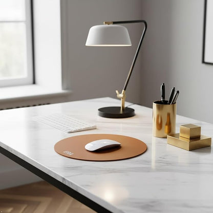 Northwind Personalized Leather Round Mouse Pad – Made in USA - Minimalist Custom Monogrammed Full Grain Leather Desk Pad | Premium Office Accessory Gift for Men, Women and Gamers, 8.5" Diameter