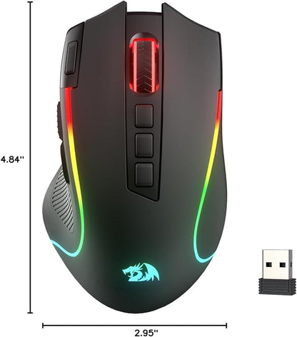 Redragon M612 PRO RGB Gaming Mouse, 8000 DPI Wired/Wireless Optical Mouse with 9 Programmable Buttons & 7 Backlit Modes, BT & 2.4G Wireless, Software Supports DIY Keybinds Rapid Fire Button