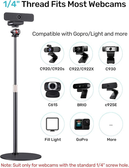 Webcam Stand for Desk, Raise Height Desktop Stand with Adjustment for Logitech Webcam C920 C922 BRIO, 360°Rotatable Ballhead Desktop Tripod for Live Streaming/Video Calling with 1/4" Thread