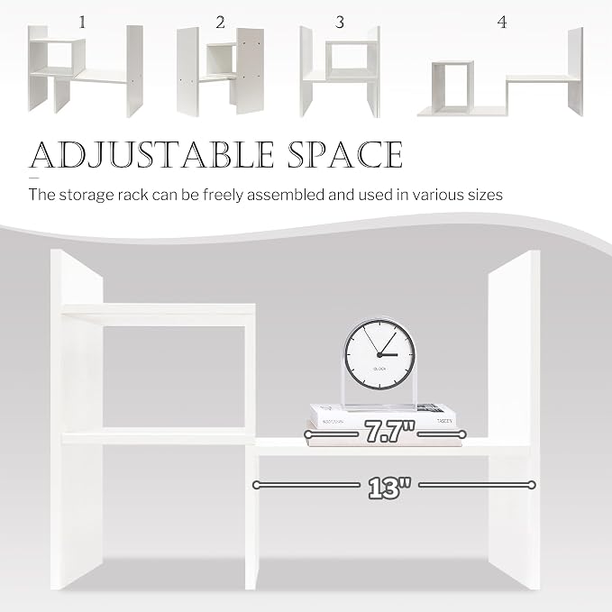 Jerry & Maggie - Desktop Organizer Office Storage Rack Adjustable Wood Display Shelf | Birthday Gifts - Toy - Home Decor | - Free Style Rotation Display - True Natural Stand Shelf (White)