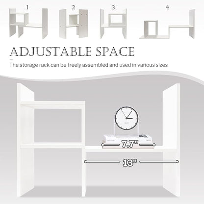 Jerry & Maggie - Desktop Organizer Office Storage Rack Adjustable Wood Display Shelf | Birthday Gifts - Toy - Home Decor | - Free Style Rotation Display - True Natural Stand Shelf (White)