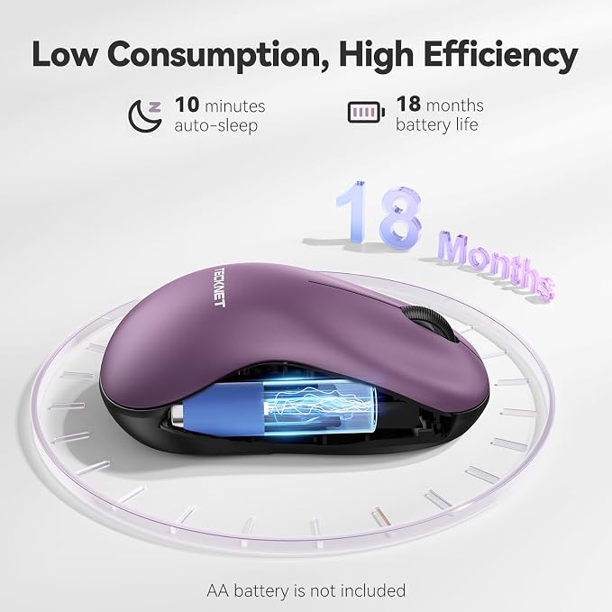 TECKNET Wireless Mouse for Laptop, 2.4G Silent Computer Mouse Quiet Click with 5 DPI Levels,Contoured Grip,Small Portable 30 Months Battery Cordless Mice for PC, Chromebook, Mac-Purple