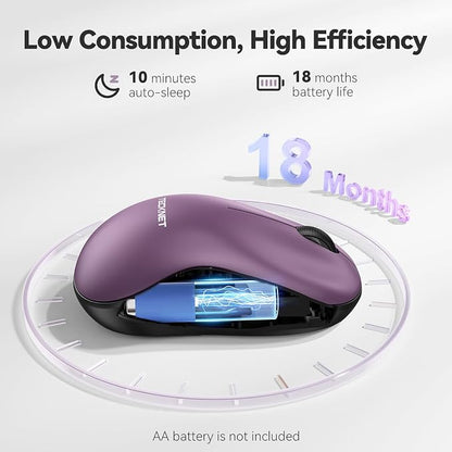 TECKNET Wireless Mouse for Laptop, 2.4G Silent Computer Mouse Quiet Click with 5 DPI Levels,Contoured Grip,Small Portable 30 Months Battery Cordless Mice for PC, Chromebook, Mac-Purple