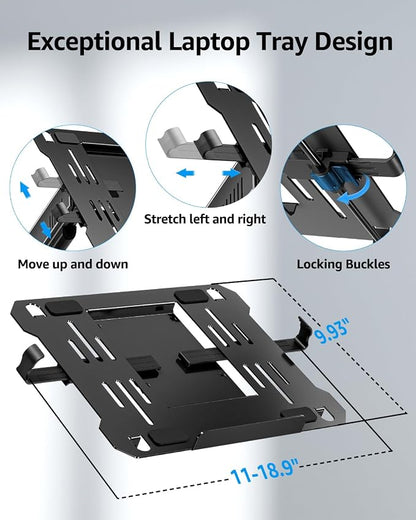 MOUNTUP Laptop Wall Mount, Adjustable Laptop Mount for Max 17" Notebook or Max 32" Monitor, Wall Mount Laptop Holder Holds 4.4-22lbs, 2-in-1 Laptop Arm with Ventilated Tray
